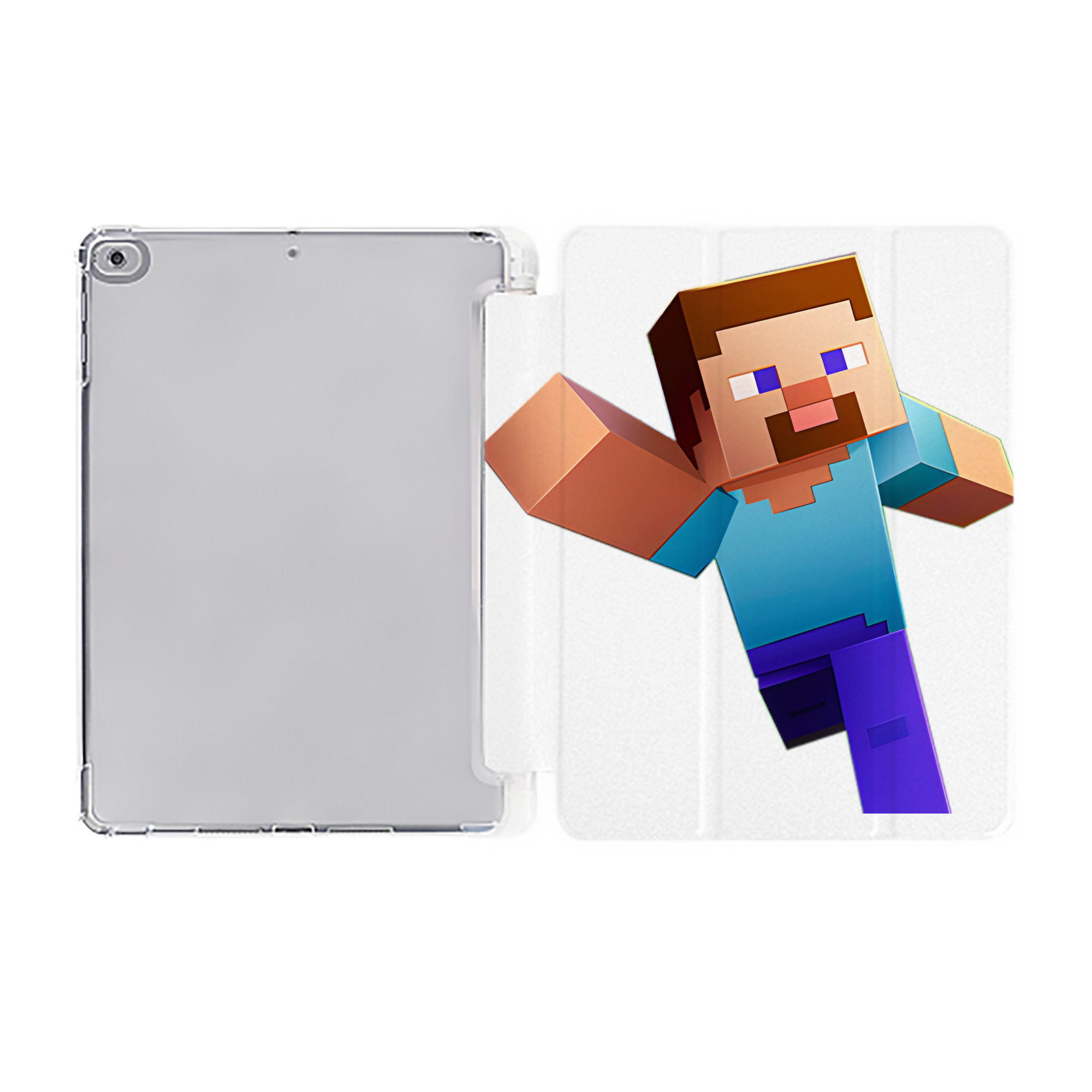 （画像用） マインクラフト ブロックの世界 Minecraft MC Block world IPad ケース ペン収納付き 三つ折りスタンド PUレザー×シリコン 対応機種9.5/10.5/10.9インチ
